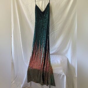 Elegant Green And GOLD Sequin Dress